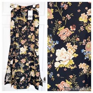 ZARA floral midi slit skirt with cutouts